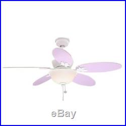 Ceiling Fan Light Kit 44 in Reversible Pink Purple Blades Downrod White