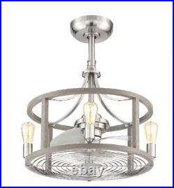 Ceiling Fan Light Kit Remote Indoor Outdoor 21.5 in 3-Blades Brushed Nickel