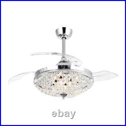 Ceiling Fan Modern Indoor Chandelier Crystal LED Light Kit Remote Control Timer