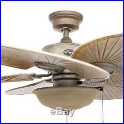 Ceiling Fan Tropical Outdoor 48 in. Glass Bowl Light Kit Palm Blades All-Weather