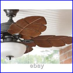 Ceiling Fan Tropical Style Indoor Outdoor 44-In. Palm Leaf Blades Bowl Light Kit