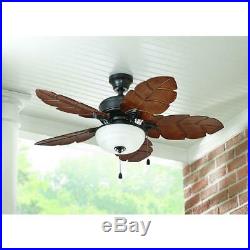 Ceiling Fan Tropical Style Indoor Outdoor Palm Leaf Blades Bowl Light Kit 44 In