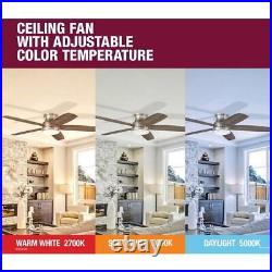 Ceiling Fan White Indoor Integrated LED Brushed Nickel Light Kit Remote Control