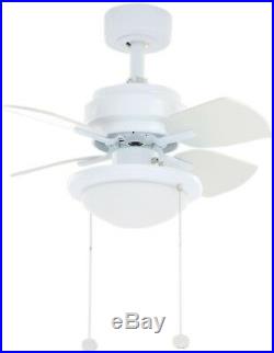 Ceiling Fan With CFL Dome Light Kit 24in 4 Reversible Blades Small Room White