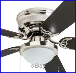 Ceiling Fan With Light Indoor 52-In Nickel 5-Blade Lights Kit Flush Mount LED