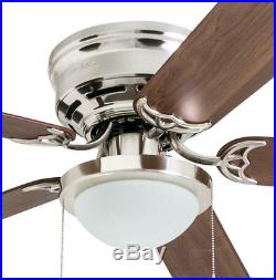 Ceiling Fan With Light Indoor 52-In Nickel 5-Blade Lights Kit Flush Mount LED