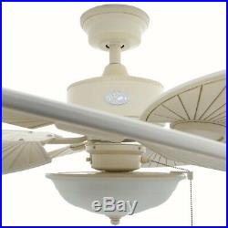 Ceiling Fan With Light Kit 48in Vintage White Havana LED 5 Palm Blades Tropical