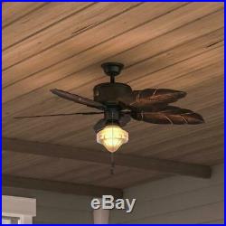 Ceiling Fan With Light Kit 52 in. LED Gilded Iron Rustic Leaf-Shaped Blades