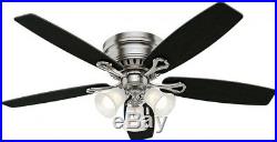 Ceiling Fan With Light Kit Brushed Nickel 52 Flush Mount Low Profile LED Indoor
