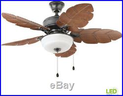 Ceiling Fan With Light Kit Tropical 44 in. Palm Leaf Blades Indoor Outdoor Bowl