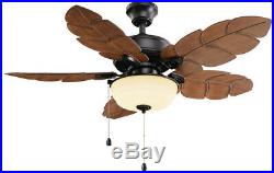 Ceiling Fan With Light Kit Tropical 44 in. Palm Leaf Blades Indoor Outdoor Bowl