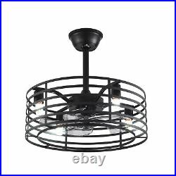 Ceiling Fan With Light kit Remote Control LED Warm White Lamp Metal Cage Light