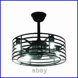 Ceiling Fan With Light kit Remote Control LED Warm White Lamp Metal Cage Light