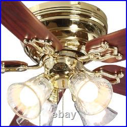 Ceiling Fan w Light Kit Glass Shade 5 Reversible Blades Polished Brass 52 in