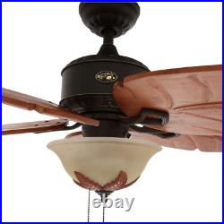 Ceiling Fan w Light Kit LED Feather Wood Blade Alabaster Bowl Decor Bronze 56 in