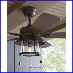 Ceiling Fan w Light Kit Seeded Glass Shanahan LED Reversible Blades Bronze 52 in
