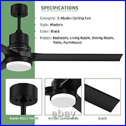 Ceiling Fans with Lights, Indoor and Outdoor Ceiling Fan with 60-Inch Black