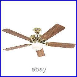 Celing fan with Lighting Royal Brass & Oak 132 cm Fan with Light Kit 3 Speeds