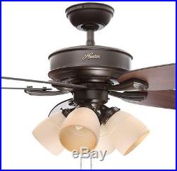 Channing Ceiling Fan with Light Kit 52 in. Indoor New Bronze Reversible Hunter