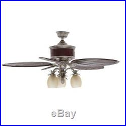 Colonial Bamboo 52 in. Indoor Pewter Ceiling Fan with Light Kit and Remote Contr