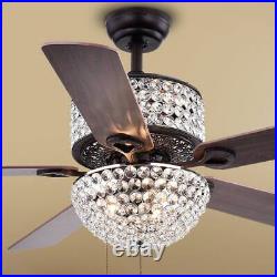 Crystal Chandelier Ceiling Fan 52 with Light Kit + Hand Pull Chain Indoor Brown