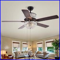 Crystal Chandelier Ceiling Fan 52 with Light Kit + Hand Pull Chain Indoor Brown