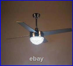 Dreyer 48 In. Indoor Chrome Downrod Mount Crystal Ceiling Fan With Light Kit And