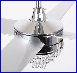 Dreyer 48 In. Indoor Chrome Downrod Mount Crystal Ceiling Fan With Light Kit And