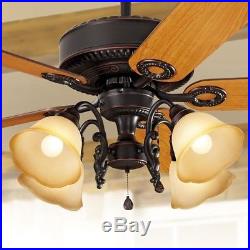 Edenton 52 In Aged Bronze Indoor Downrod Close Mount Ceiling Fan Light Kit New