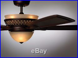 Elegant 54 Large Hand Carved Wooden Ceiling Fan + Remote Bronze Amber Light Kit