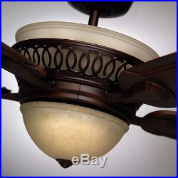 Elegant 54 Large Hand Carved Wooden Ceiling Fan + Remote Bronze Amber Light Kit