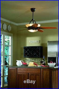 Elegant 60 Large Wood Ceiling Fan Up-Light Kit + Remote Tinted Bowl Fixture