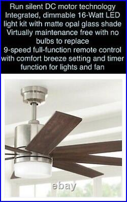 FREE SHIP Zolman Pike 60 LED DC Brushed Nickel Ceiling Fan withLight Kit/Remote