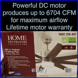 FREE SHIP Zolman Pike 60 LED DC Brushed Nickel Ceiling Fan withLight Kit/Remote