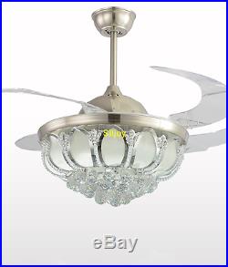 Fanaway Retractable Blade Ceiling Fan Light Kit Remote Control Raindrop Crystal