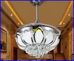 Fanaway Retractable Blade Ceiling Fan Light Kit Remote Control Raindrop Crystal