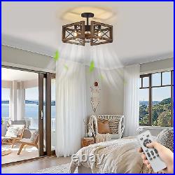 Farmhouse Flush Mount Ceiling Fan with Light & Remote Control 20 Wood Low Profile