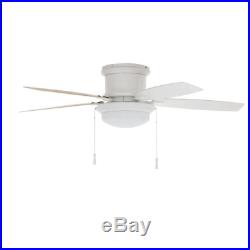 Flush Mount Ceiling Fan With Dome Light Kit 48'' LED Indoor Outdoor Matte White