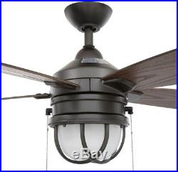 HAMPTON BAY 52 in. Ceiling Fan w Light Kit Decor LED Indoor Outdoor Natural Iron