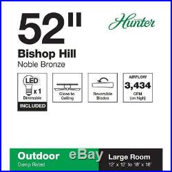 HUNTER Bishop Hill 52 LED Indoor/Outdoor Noble Bronze Ceiling Fan with Light Kit