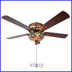 Halston 52 in. Ceiling Fan with LED Light Indoor Red Tiffany Stained Glass Shade