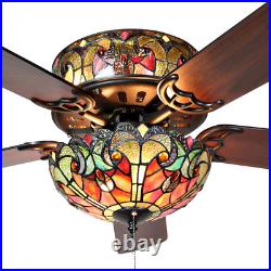 Halston 52 in. Ceiling Fan with LED Light Indoor Red Tiffany Stained Glass Shade