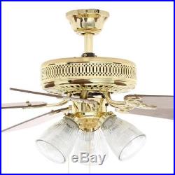 Hampton Bay 52 in. Landmark Indoor Polished Brass Ceiling Fan with Light Kit New