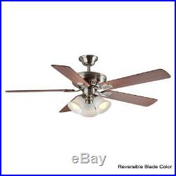 Hampton Bay Campbell 52 in. LED Indoor B. Nickel Ceiling Fan withLight Kit & Remote
