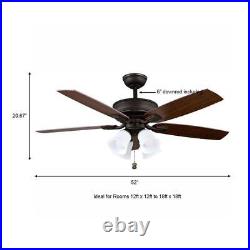 Hampton Bay Ceiling Fan 52 Reversible Oil-Rubbed Bronze With Light Kit + Hardware
