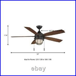 Hampton Bay Ceiling Fan 52 in LED Indoor/Outdoor Natural Iron with Light Kit