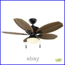 Hampton Bay Ceiling Fan With Light Kit LED Indoor Outdoor Natural Iron 48 Brown