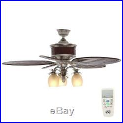 Hampton Bay Colonial Bamboo 52 in. Indoor Pewter Ceiling Fan WithLight Kit &Remote