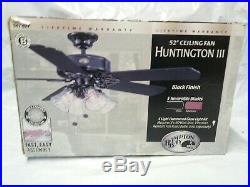 Hampton Bay Huntington III 52 Ceiling Fan 5 Blades Black Finish w Light Kit