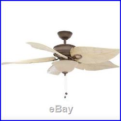 Hampton Bay Indoor Outdoor Ceiling Fan Glass Shade Light Kit 5 Wooden Blades New